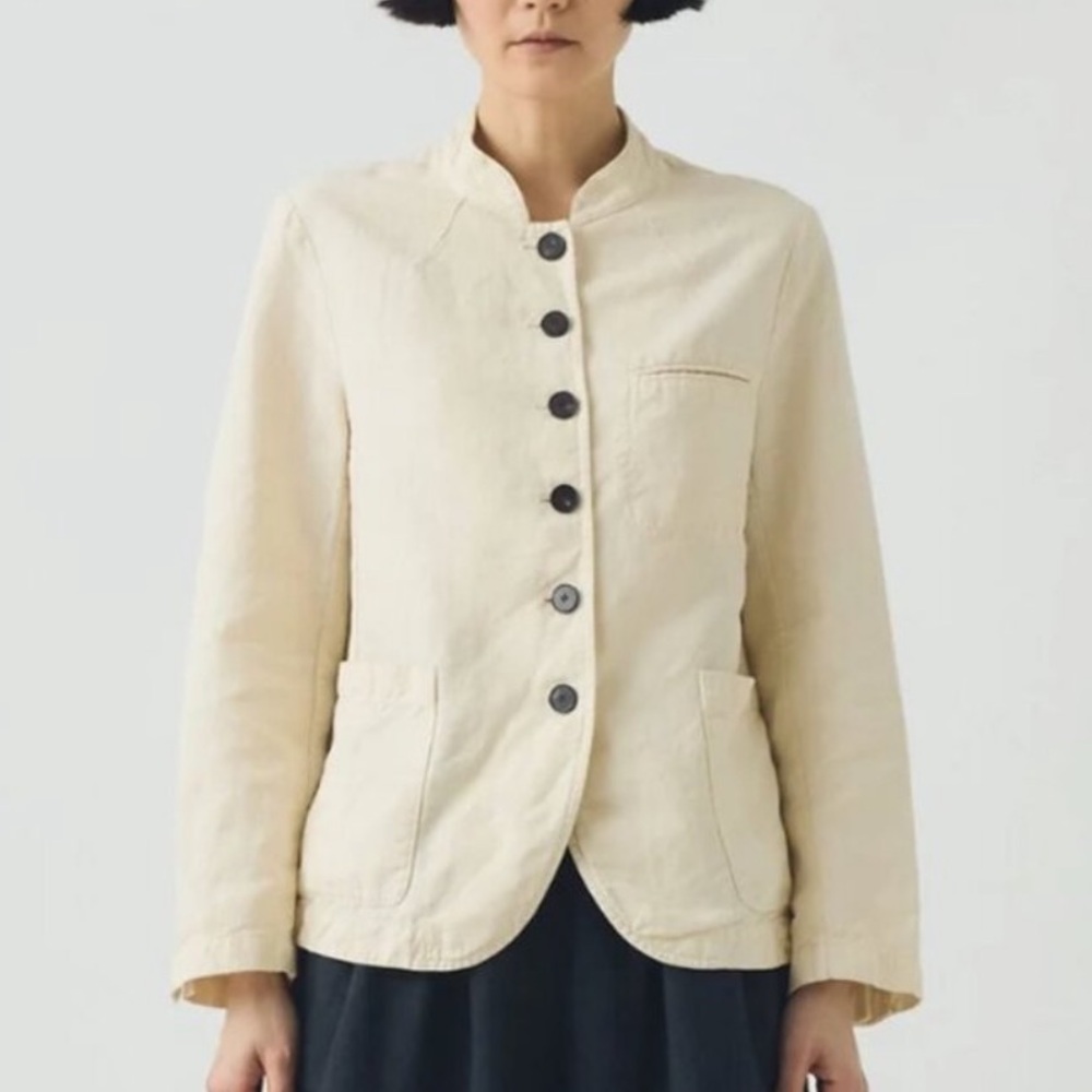 Toast Lagenlook Linen Cotton Neat Lightweight Button Jacket Size UK 6 US 2 Creme